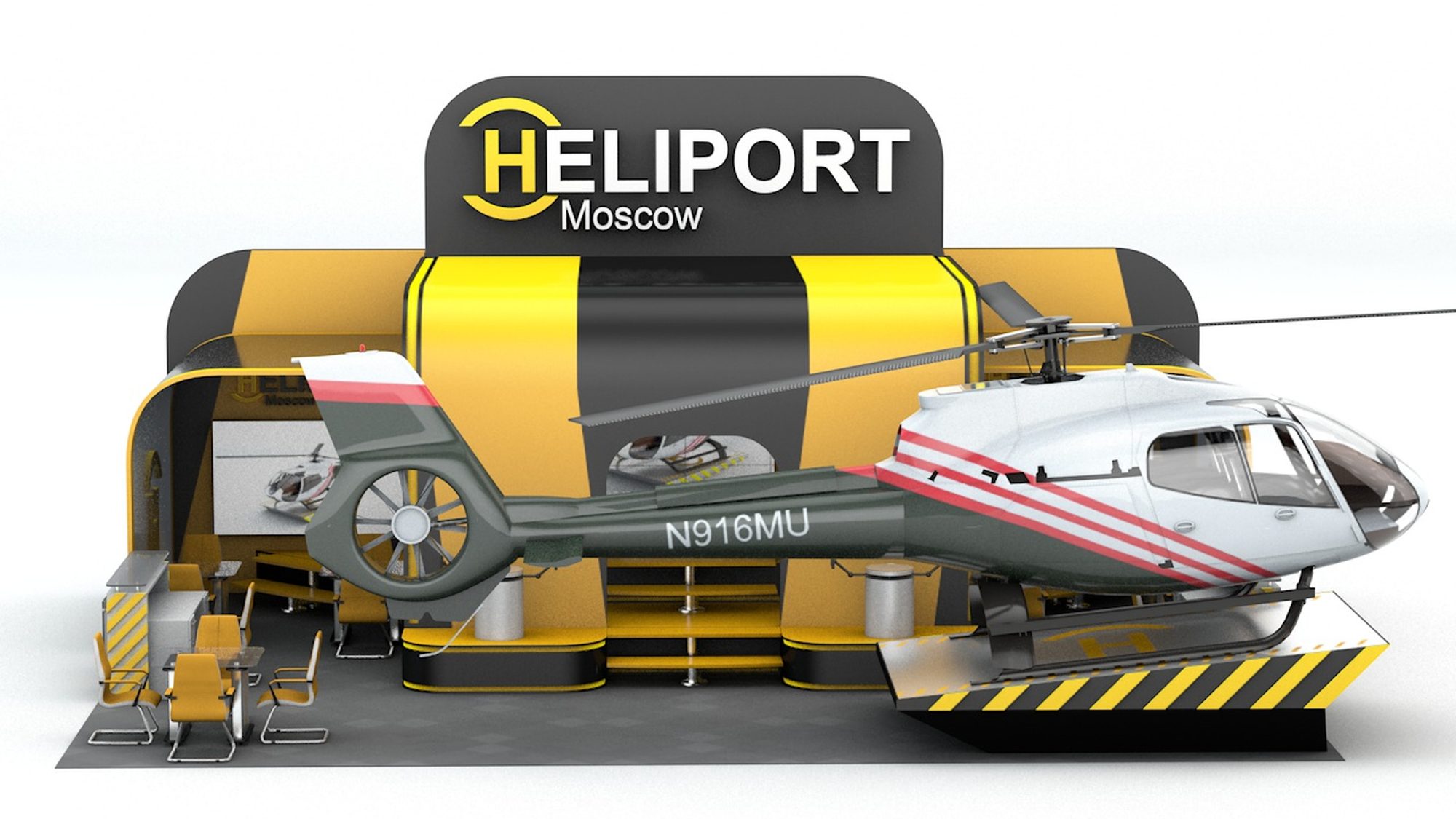 HELIPORT Moscow: Exhibition stand with a helicopter