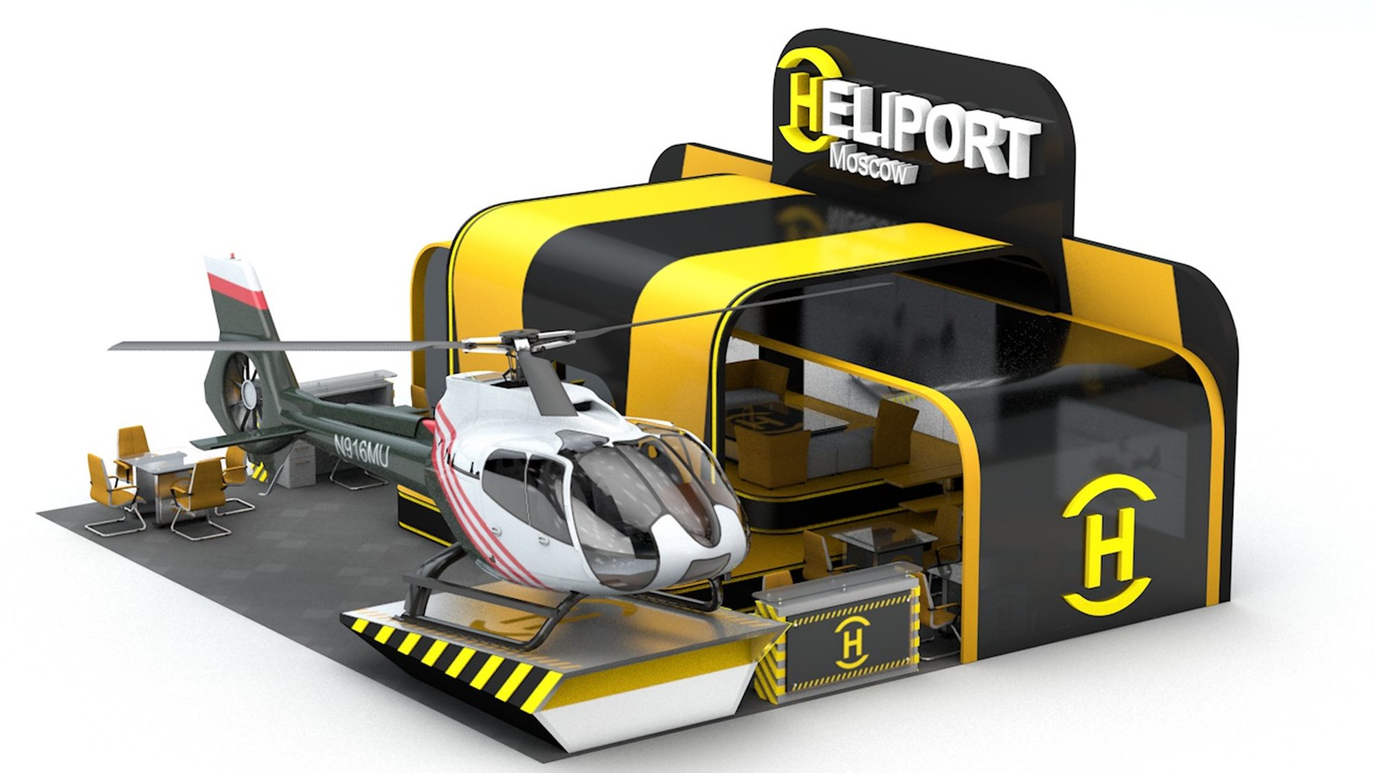 HELIPORT Moscow: Exhibition stand with a helicopter