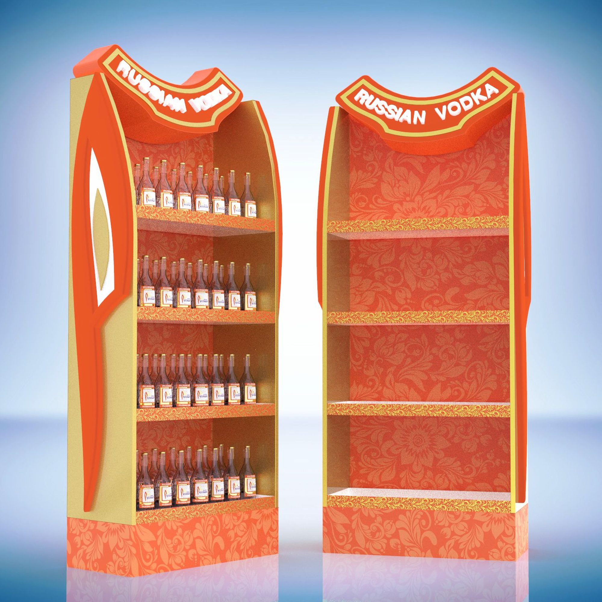 Russian Vodka: Bottle rebranding and POS shelving
