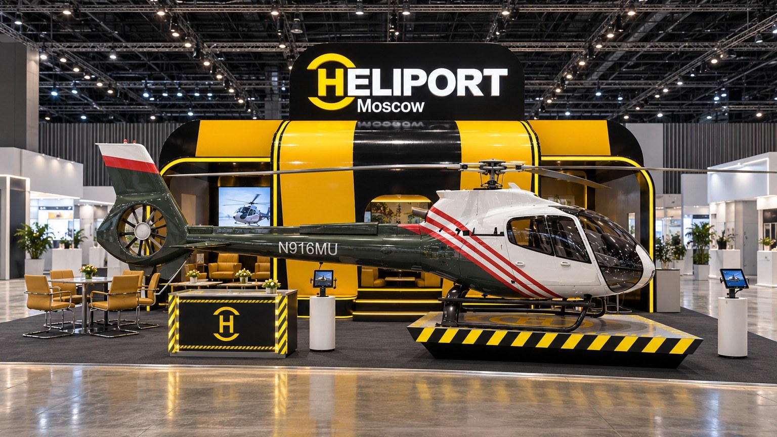 HELIPORT Moscow: Exhibition stand with a helicopter