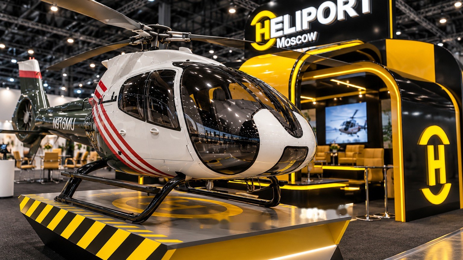 HELIPORT Moscow: Exhibition stand with a helicopter