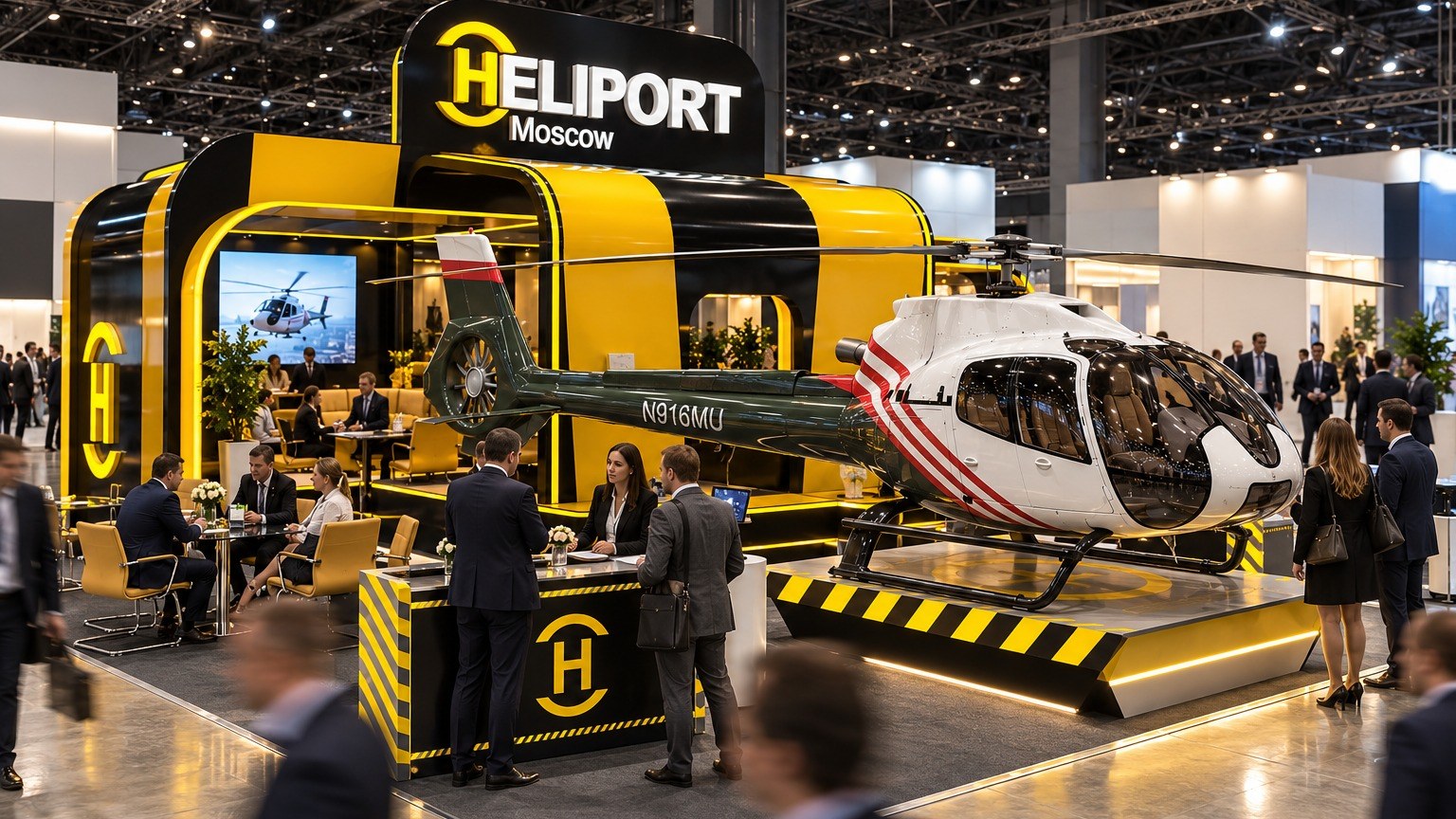 HELIPORT Moscow: Exhibition stand with a helicopter